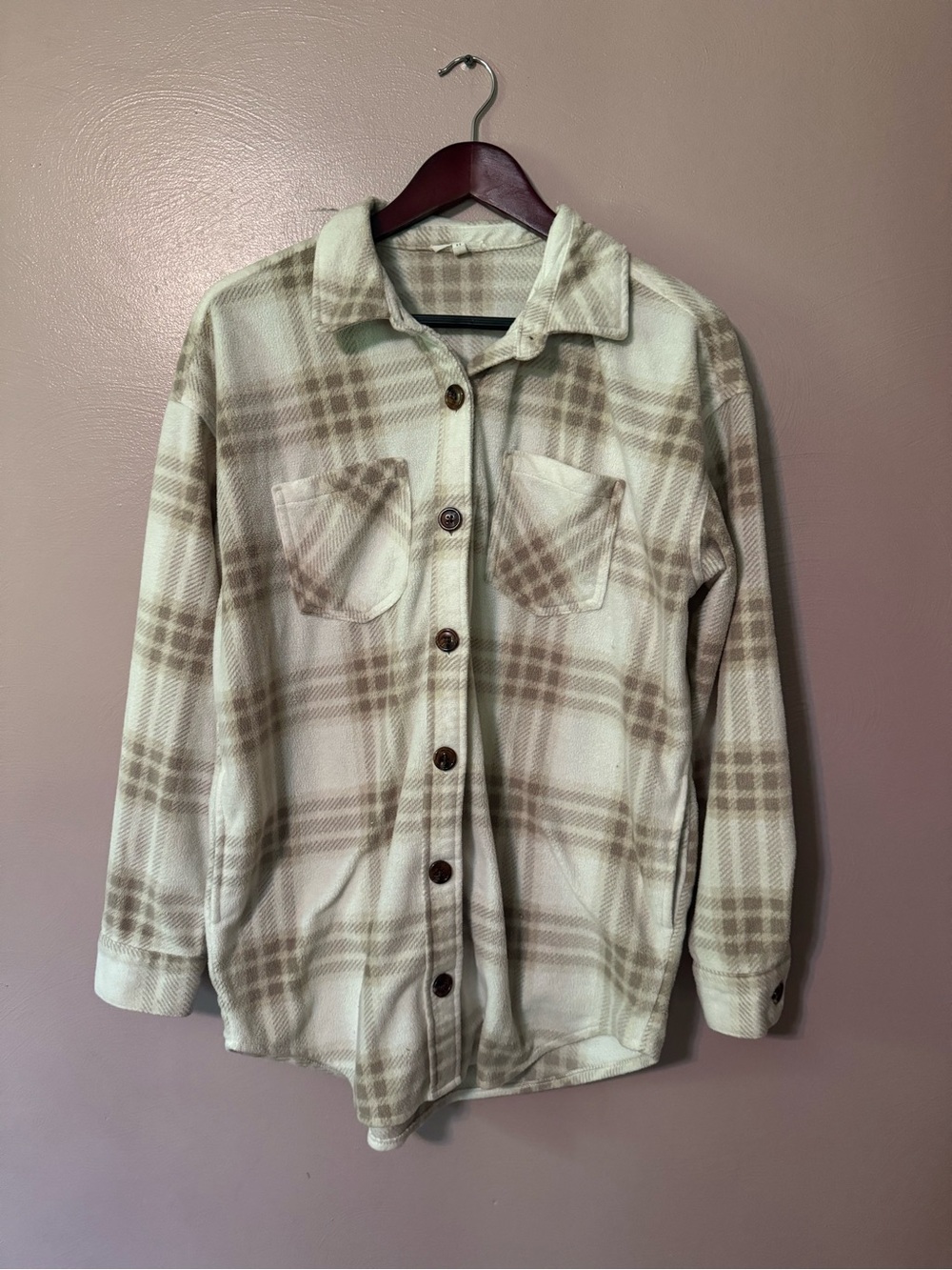 Maurices Cream & Brown Plaid Button-Down Shirt Jacket